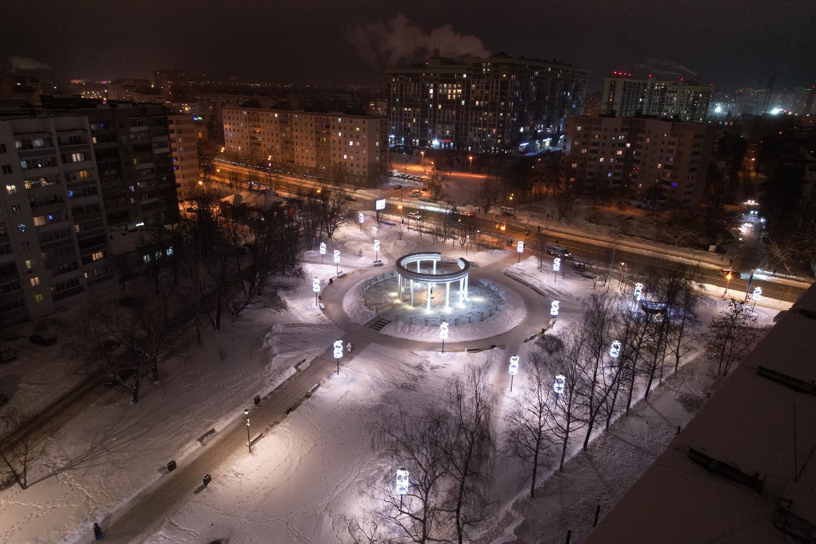 видео с коптера, сергиев посад, благоустройство, зима в подмосковье,