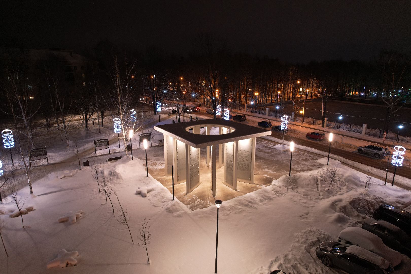 видео с коптера, сергиев посад, благоустройство, зима в подмосковье,