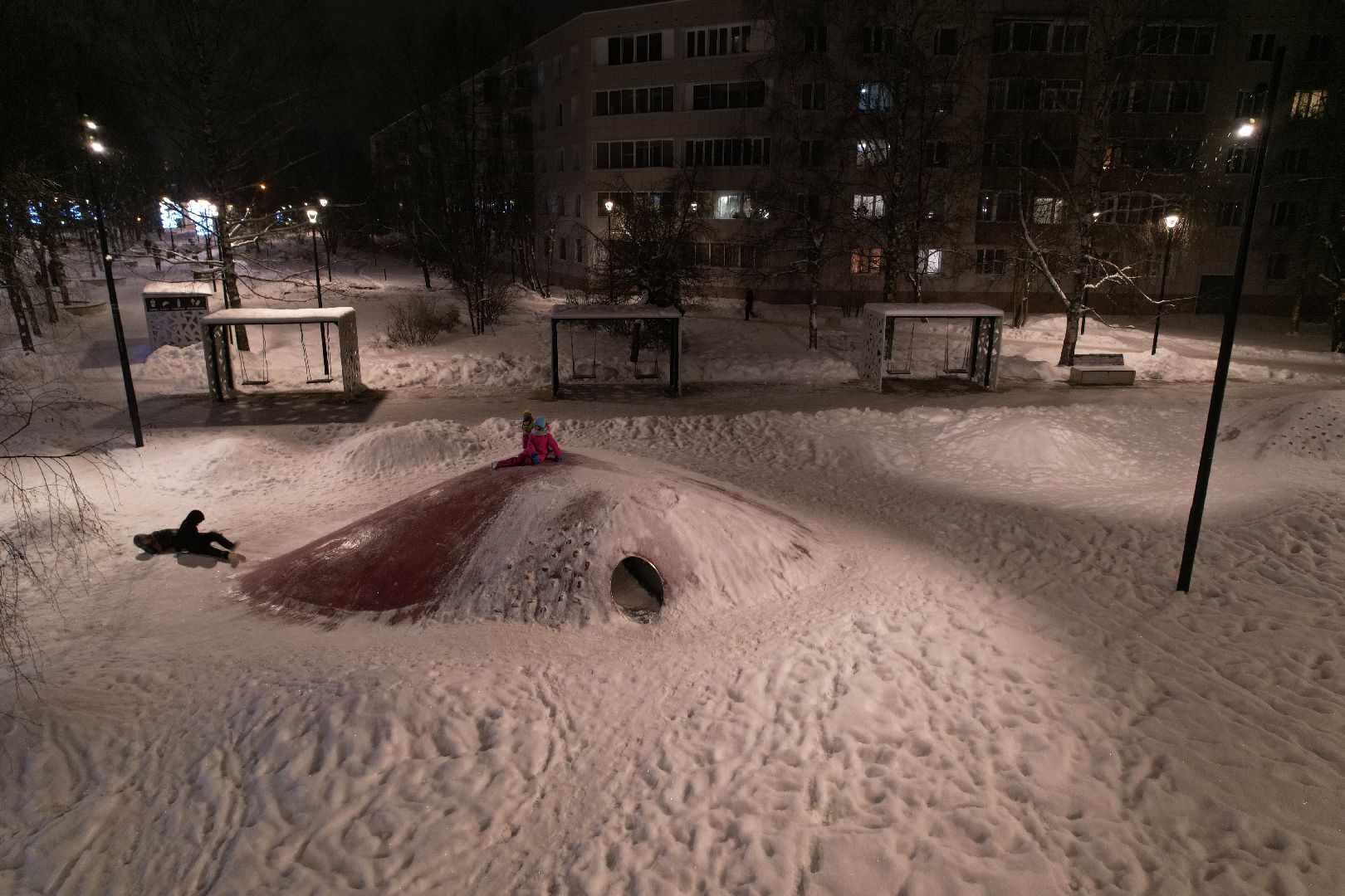 видео с коптера, сергиев посад, благоустройство, зима в подмосковье,