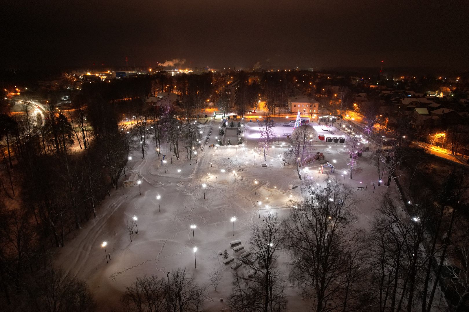 видео с коптера, хотьково, сергиев посад, благоустройство, зима в подмосковье,