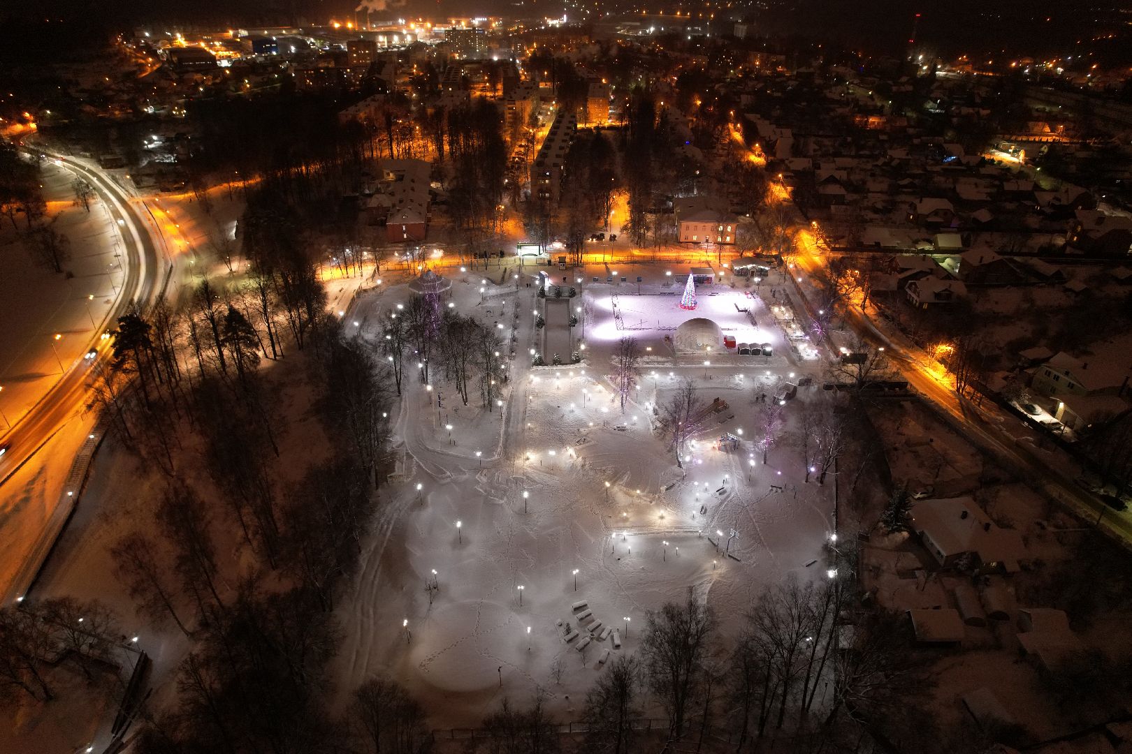видео с коптера, хотьково, сергиев посад, благоустройство, зима в подмосковье,