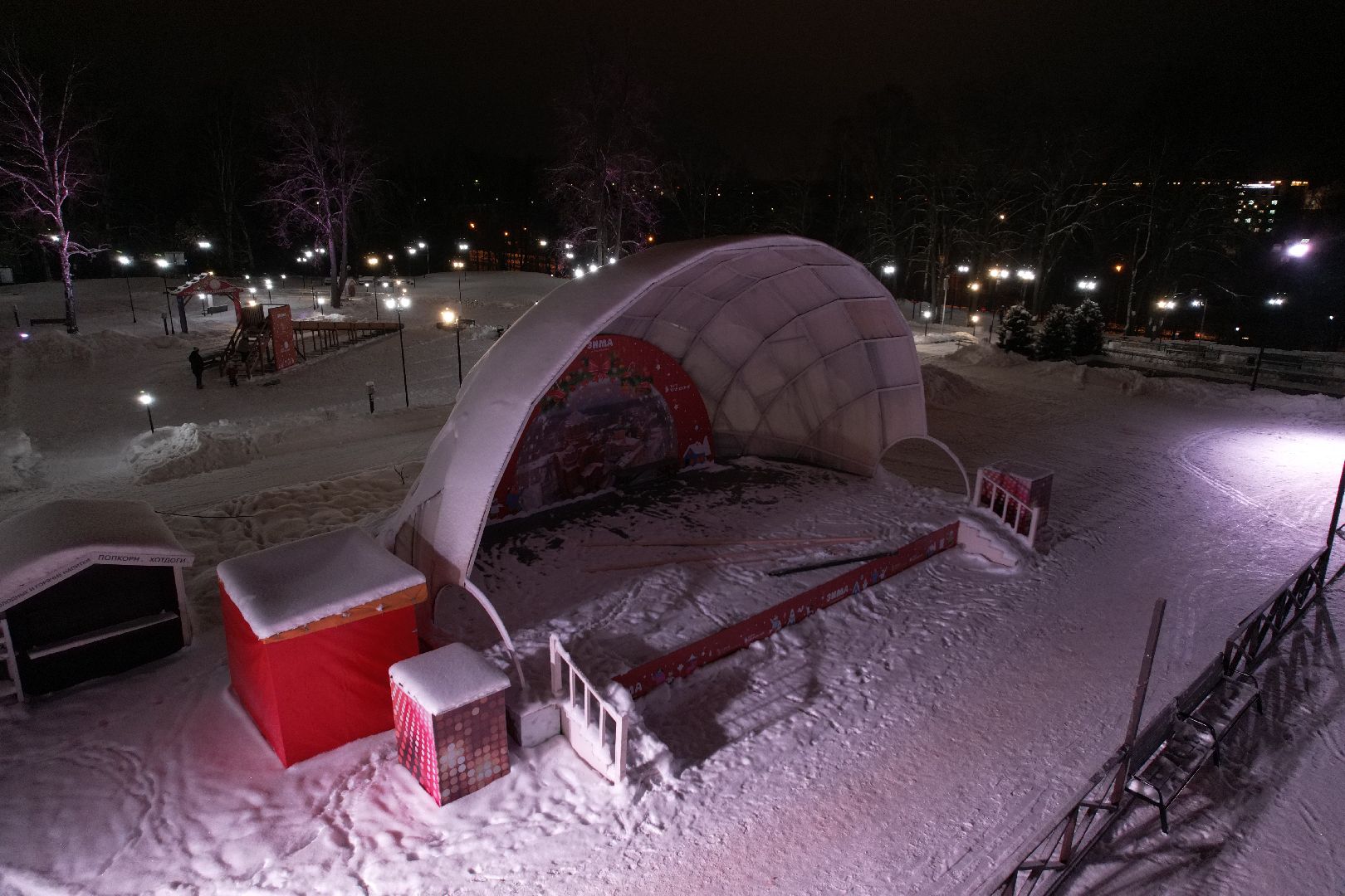 видео с коптера, хотьково, сергиев посад, благоустройство, зима в подмосковье,