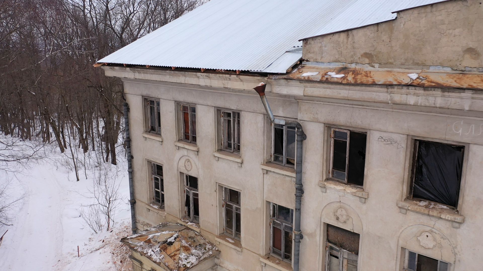 видео с коптера, пущино, усадьба, реставрация,