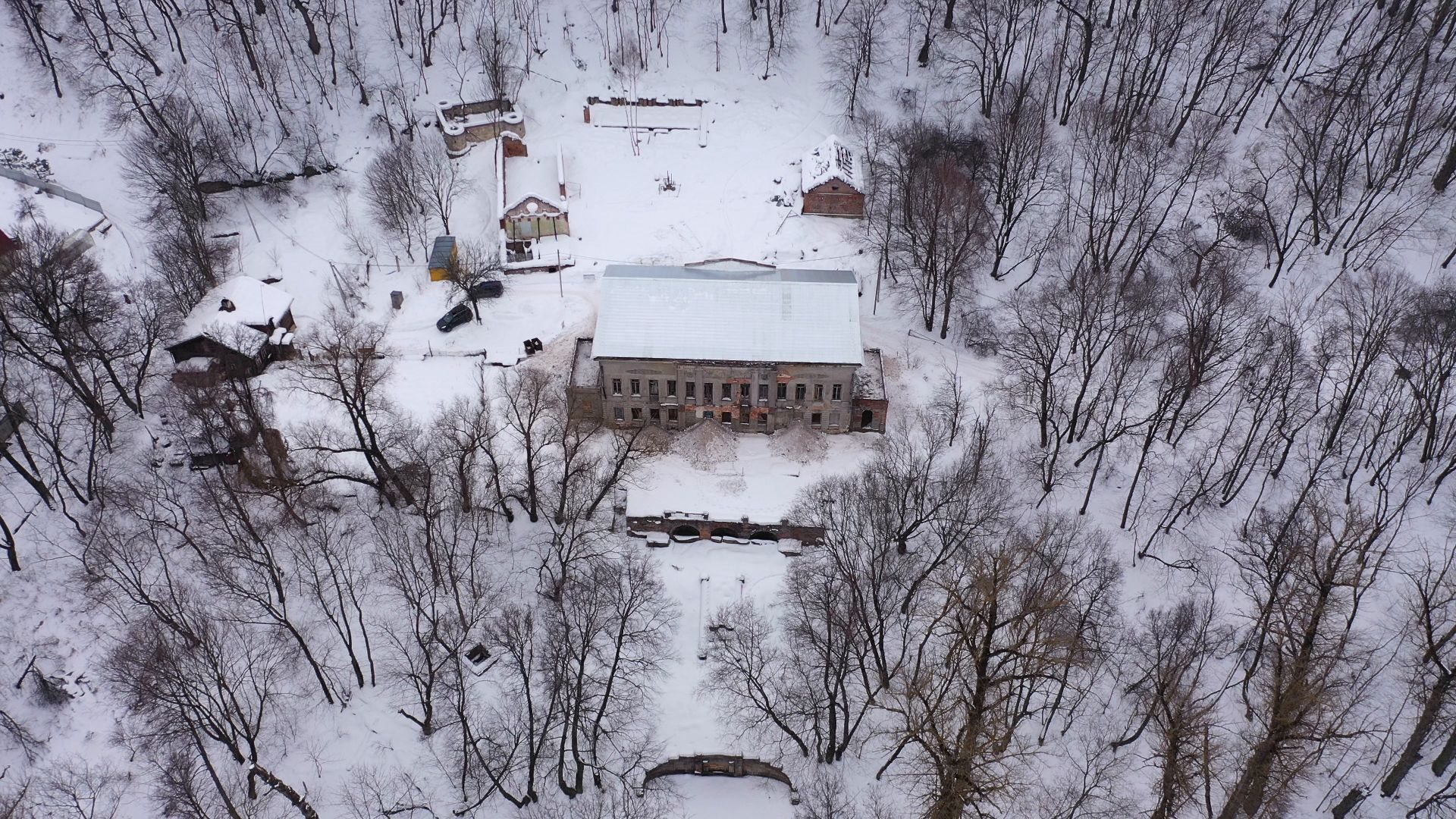 видео с коптера, пущино, усадьба, реставрация,