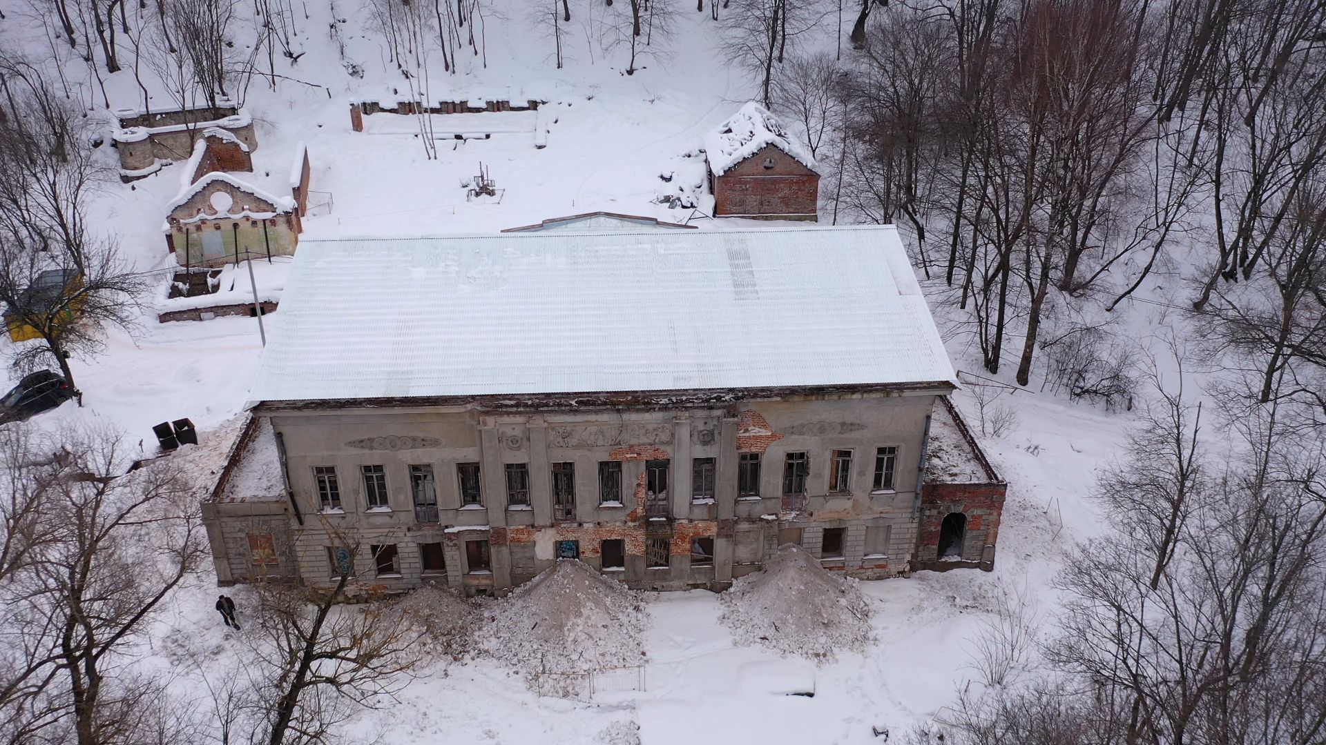 видео с коптера, пущино, усадьба, реставрация,
