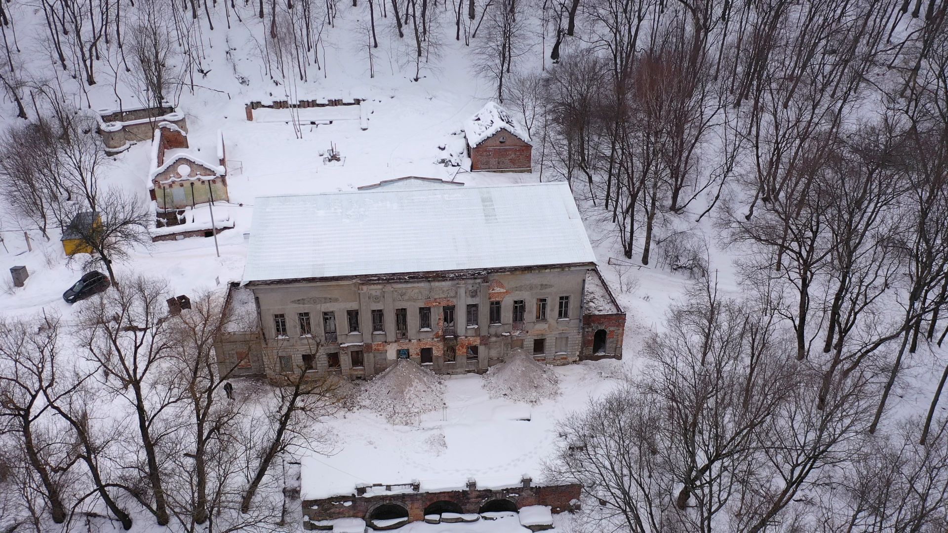 видео с коптера, пущино, усадьба, реставрация,