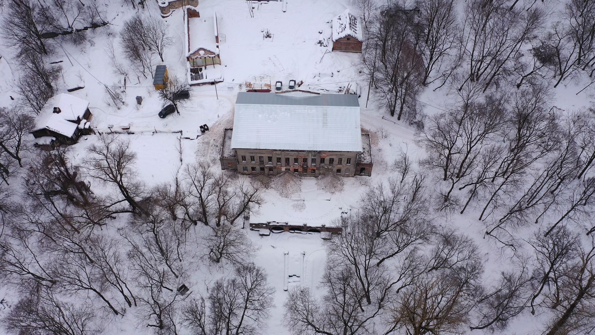 видео с коптера, пущино, усадьба, реставрация,
