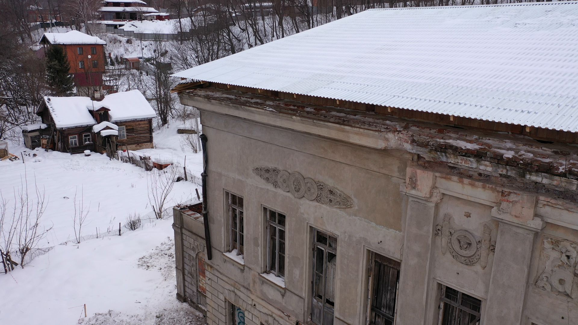 видео с коптера, пущино, усадьба, реставрация,