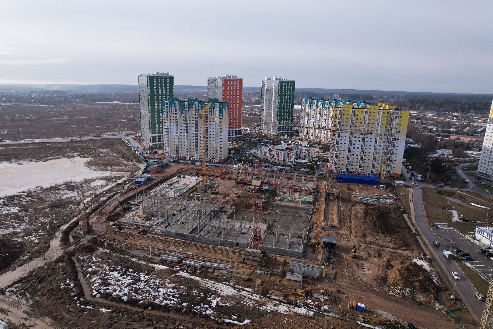 видео с коптера, солнечногорск, школа, строительство,