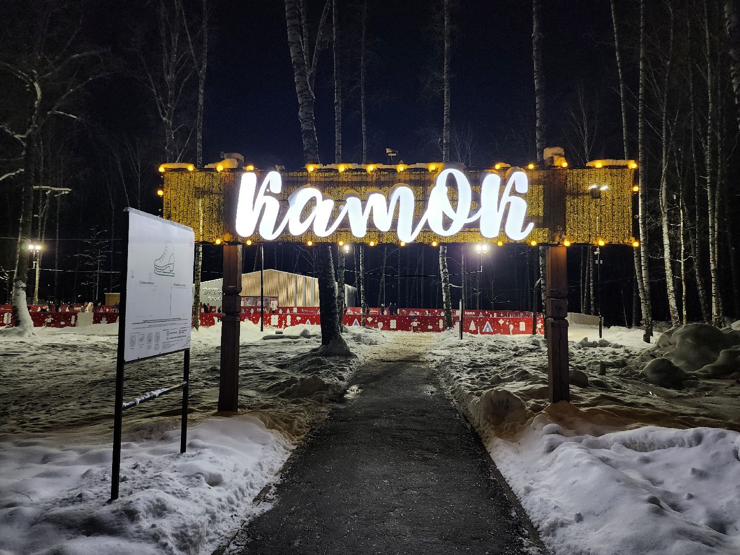Зима в Подмосковье, каток, Центральный парк, Ногинск, Богородский городской округ,