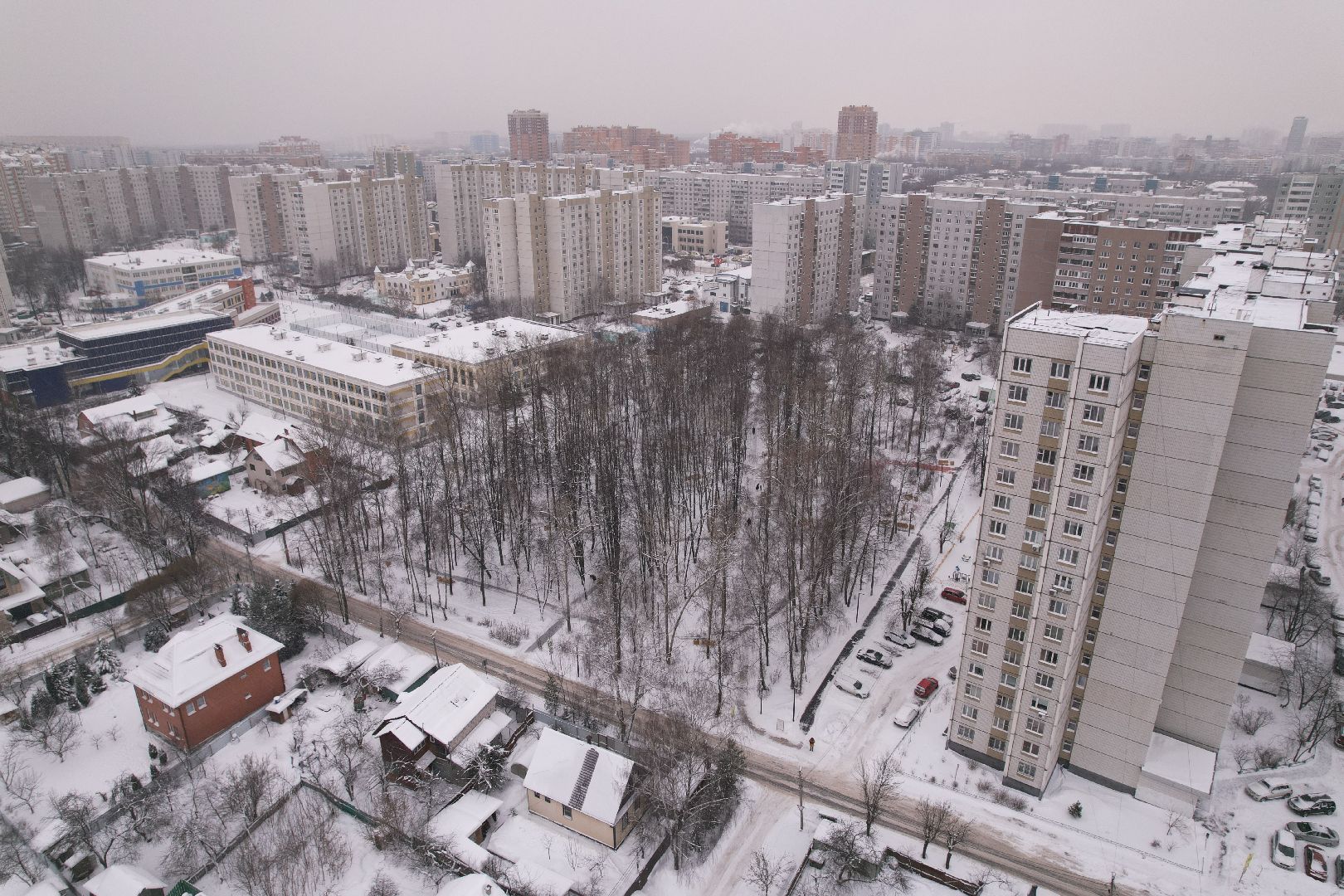 видео с коптера, королёв, благоустройство, сквер,