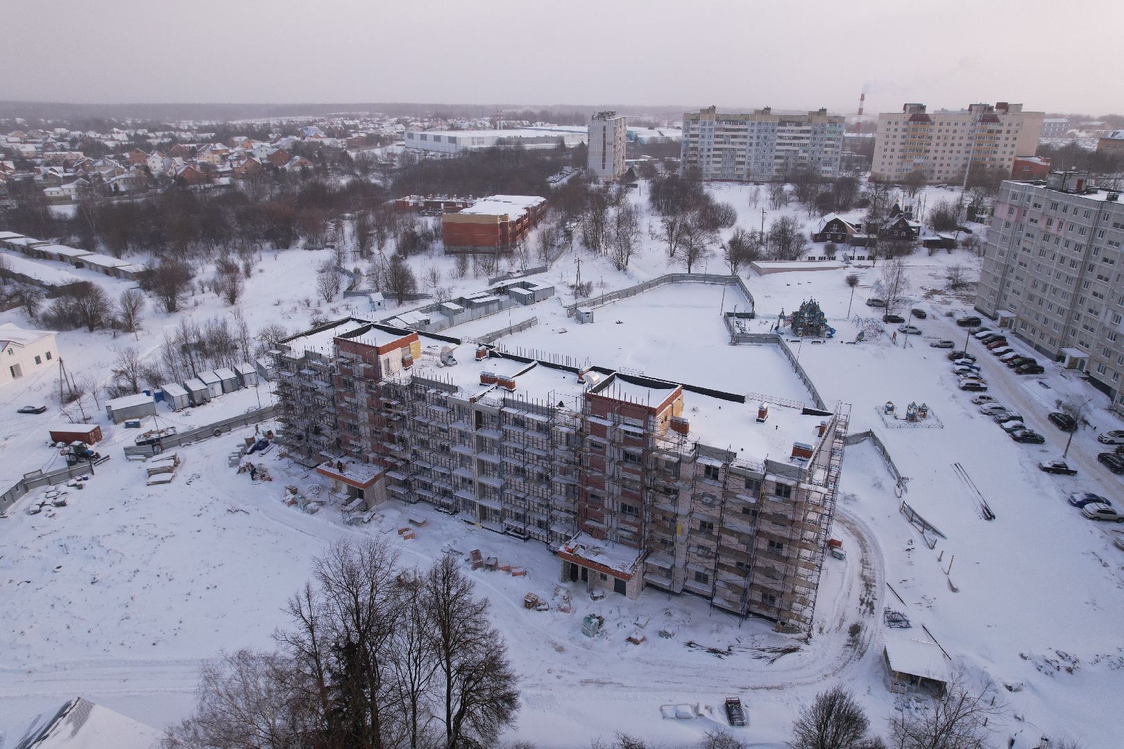 видео с коптера, королёв, школа,