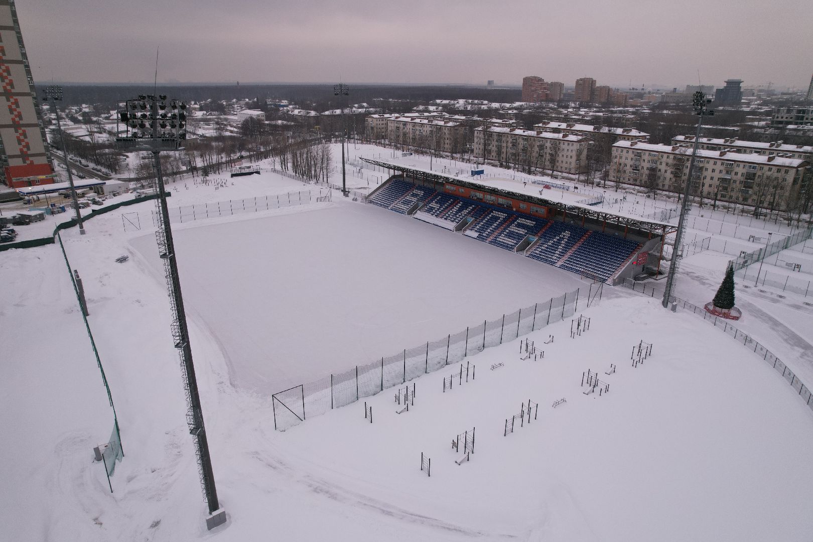 видео с коптера, королёв, стадион,