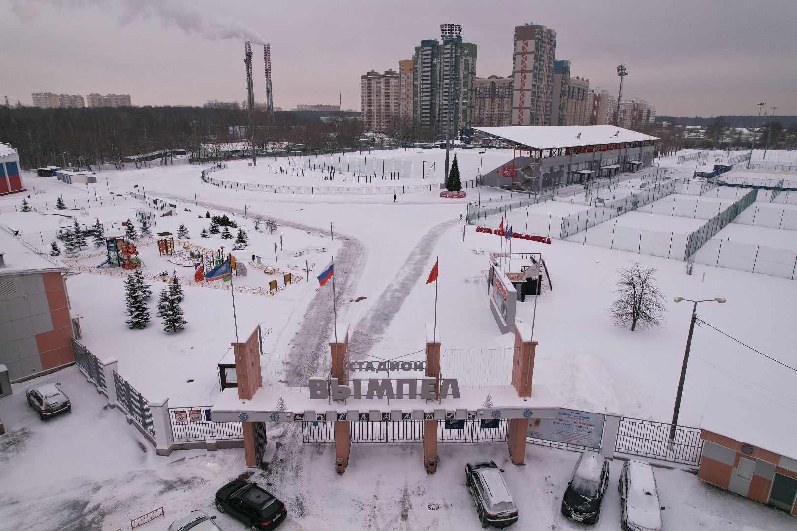 видео с коптера, королёв, стадион,