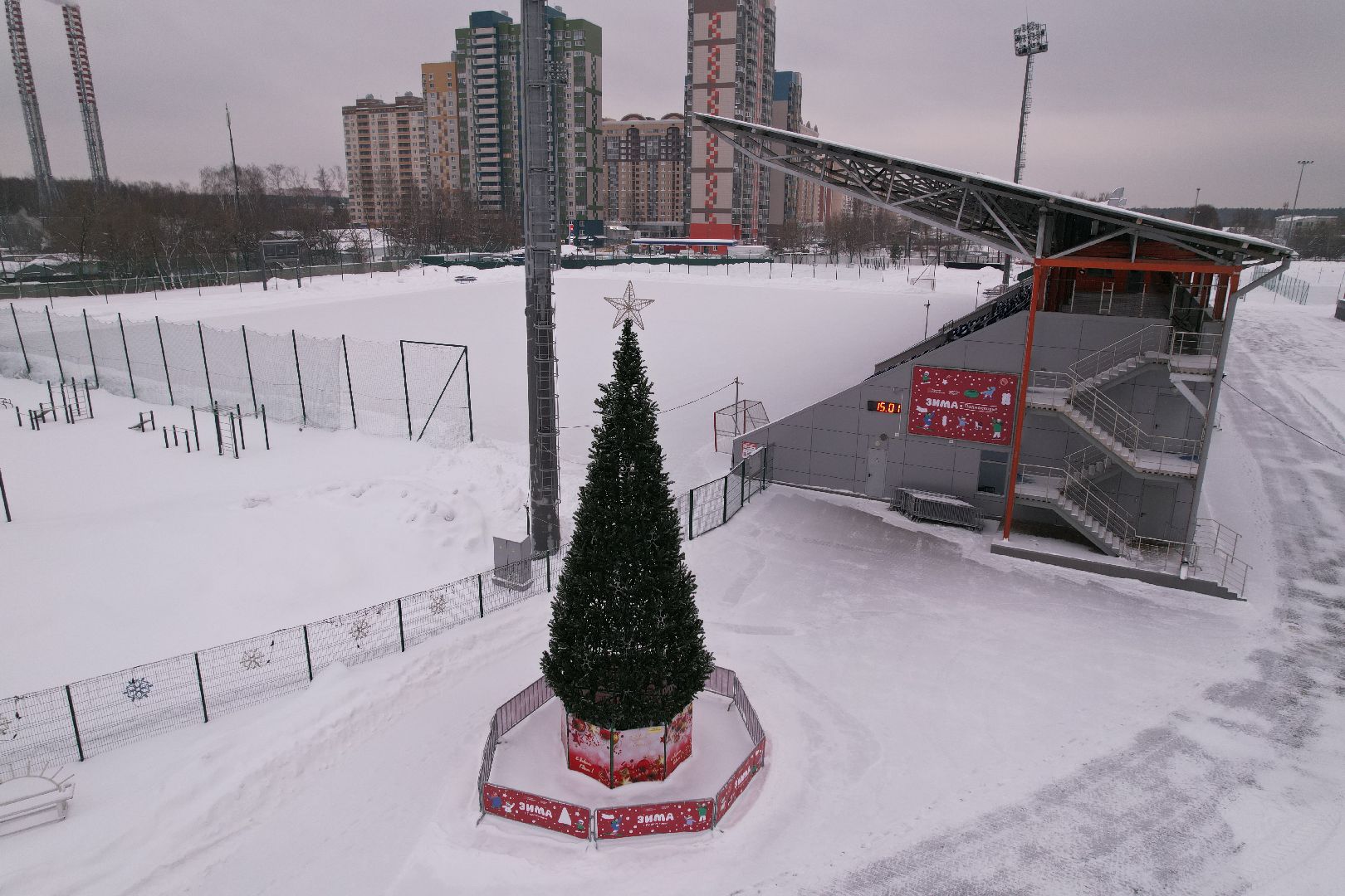 видео с коптера, королёв, стадион,