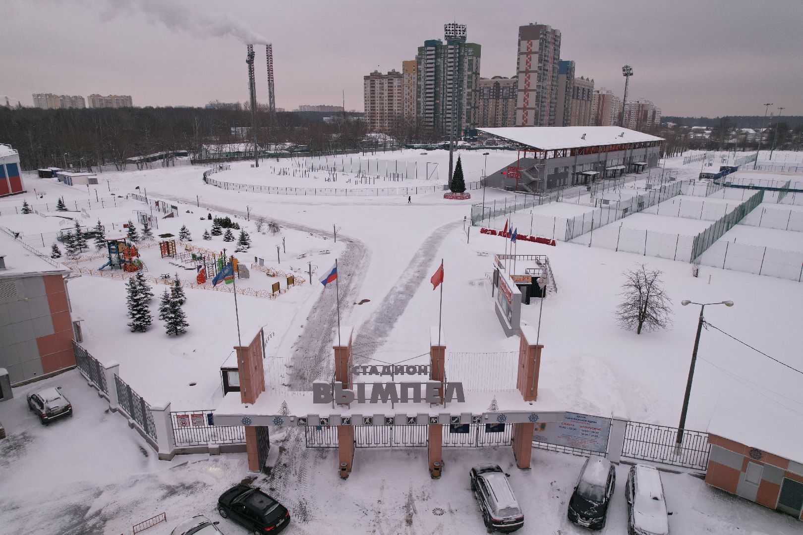 видео с коптера, королёв, стадион,