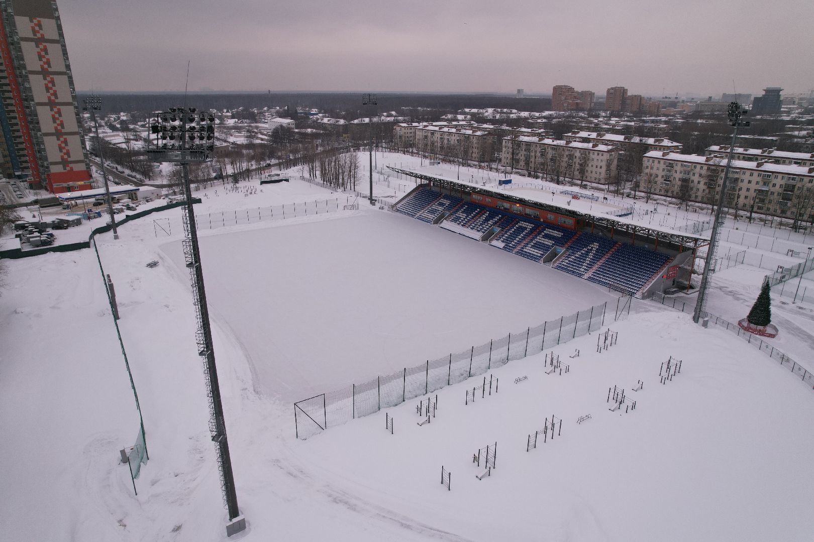 видео с коптера, королёв, стадион,