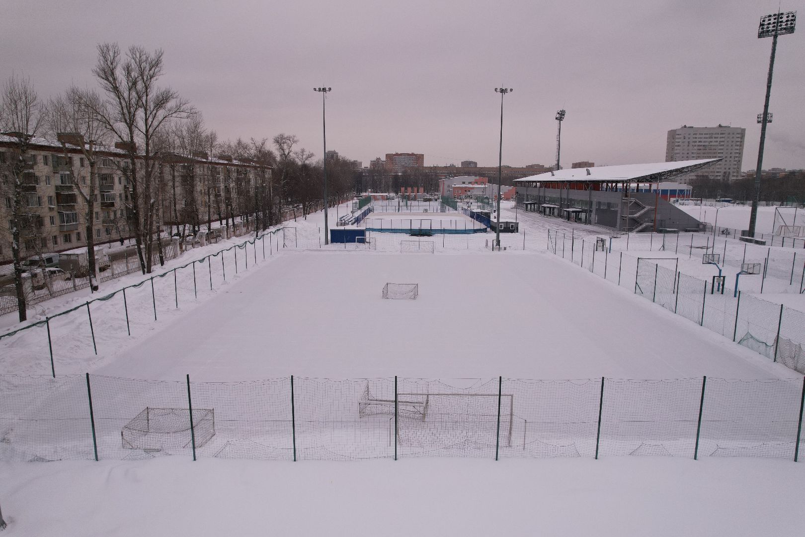 видео с коптера, королёв, стадион,