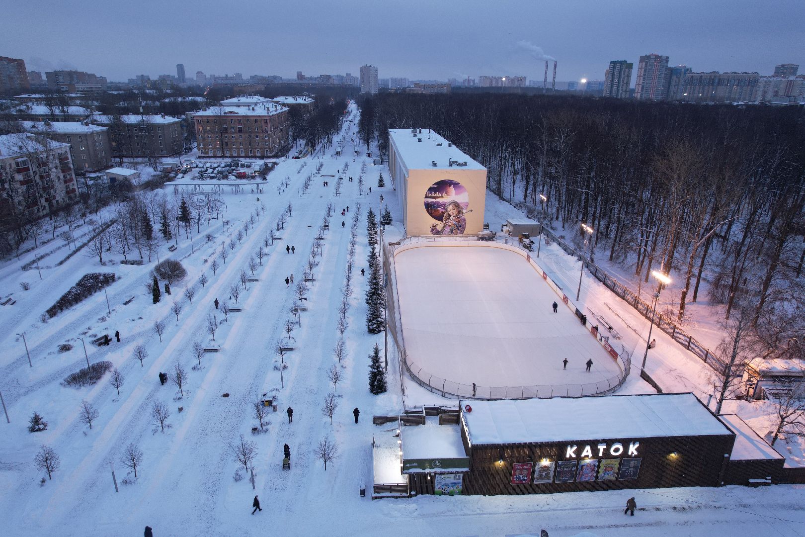 видео с коптера, королёв, благоустройство, сквер,