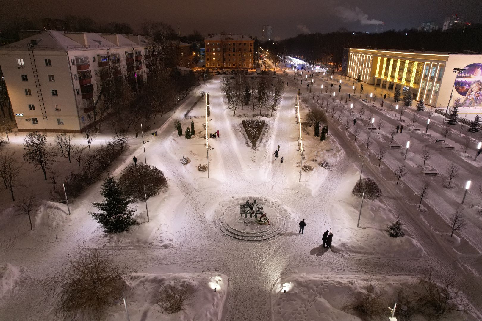 видео с коптера, королёв, благоустройство, сквер,
