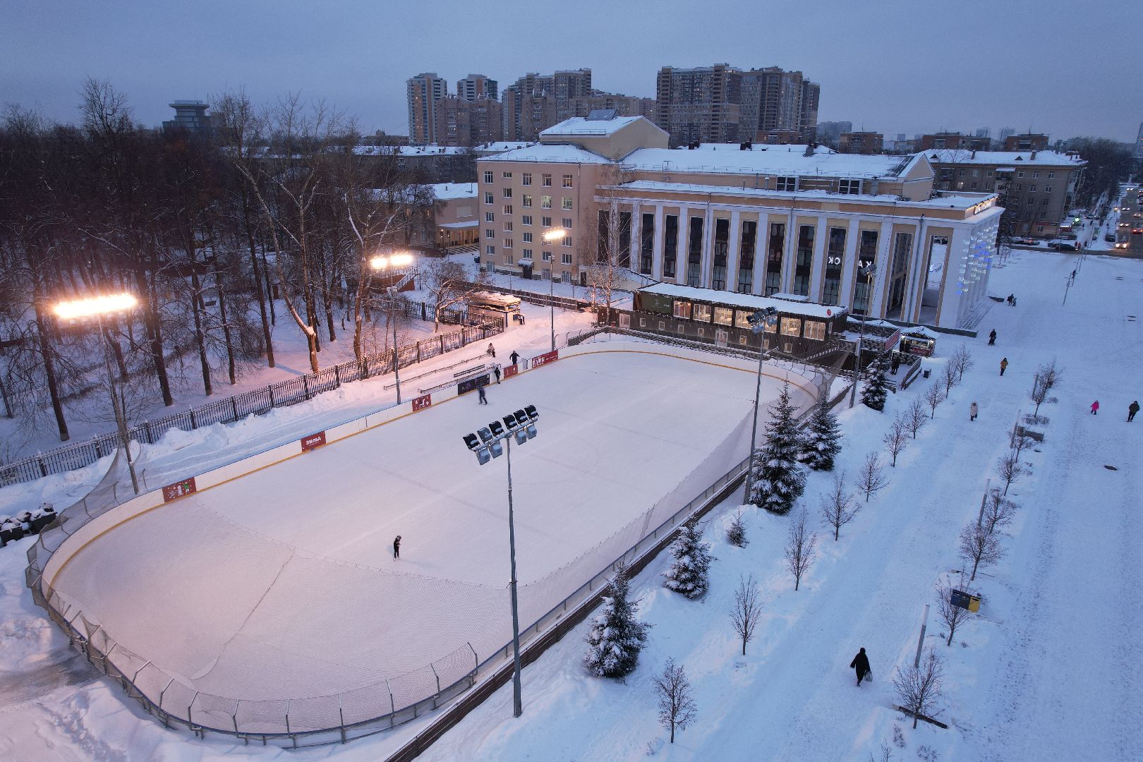 видео с коптера, королёв, каток, благоустройство,