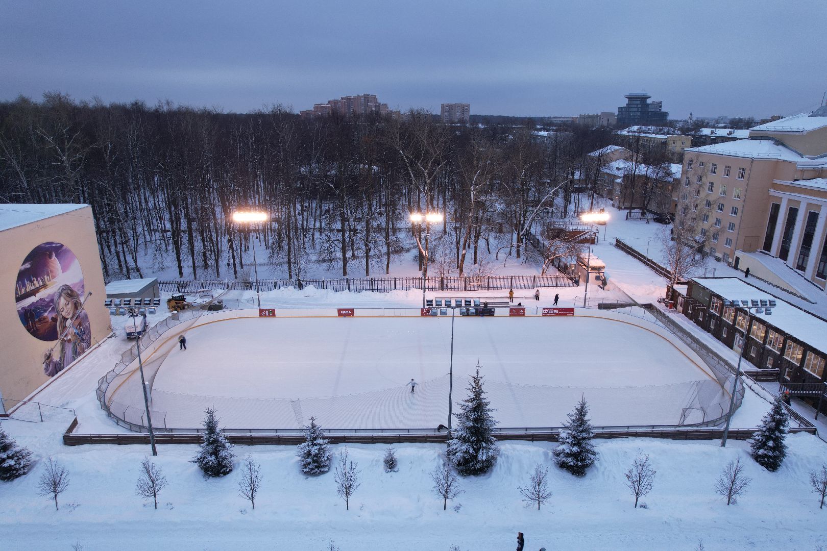 видео с коптера, королёв, каток, благоустройство,