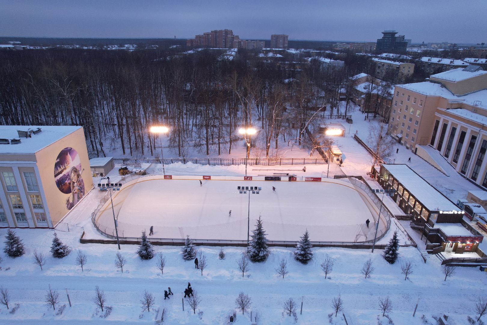 видео с коптера, королёв, каток, благоустройство,
