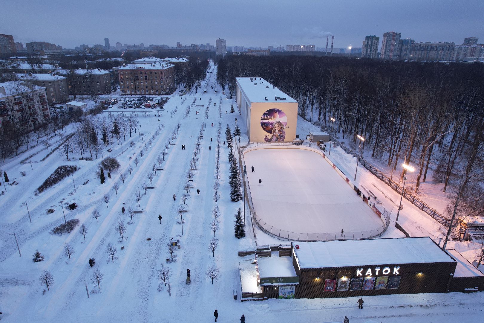 видео с коптера, королёв, каток, благоустройство,
