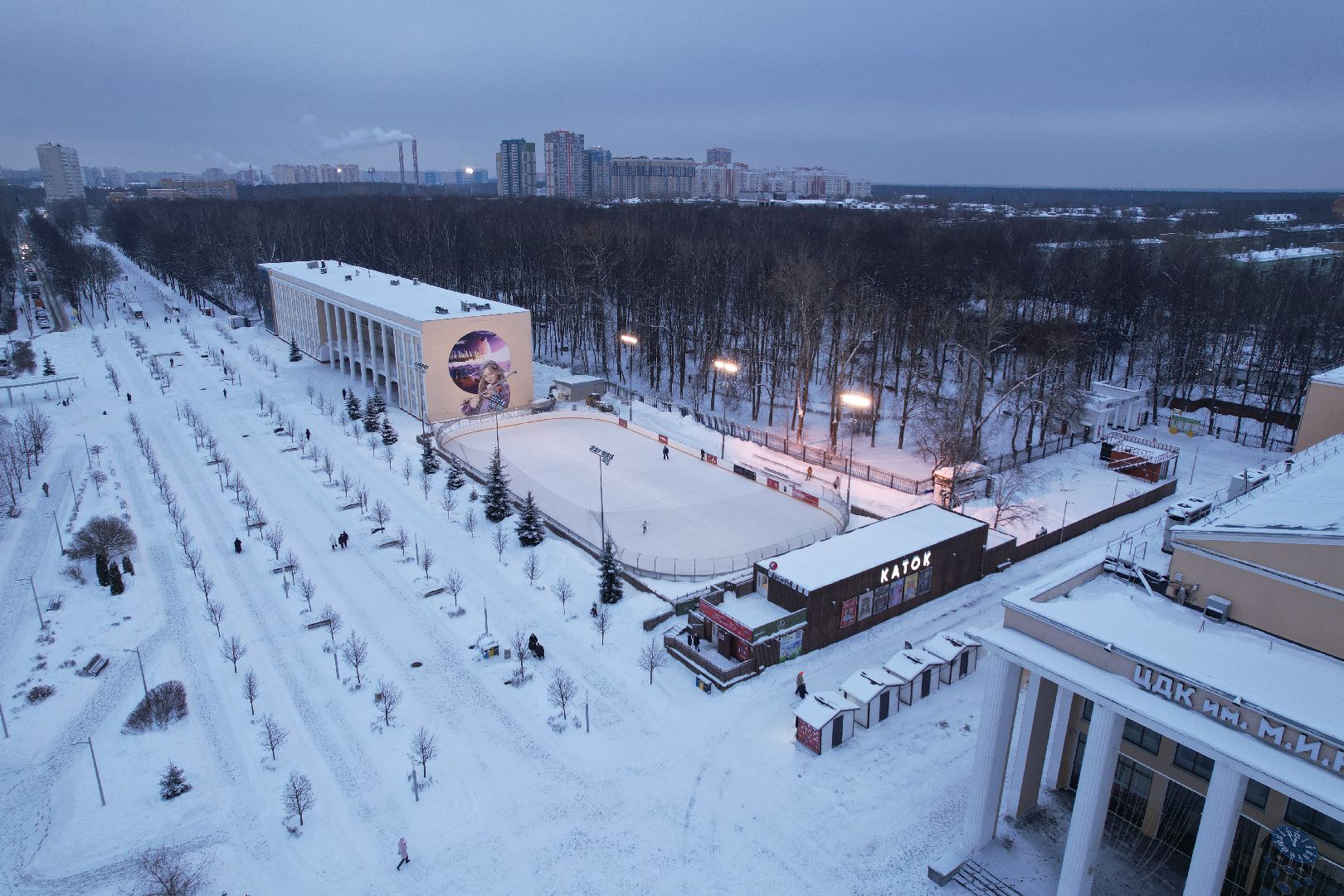 видео с коптера, королёв, каток, благоустройство,
