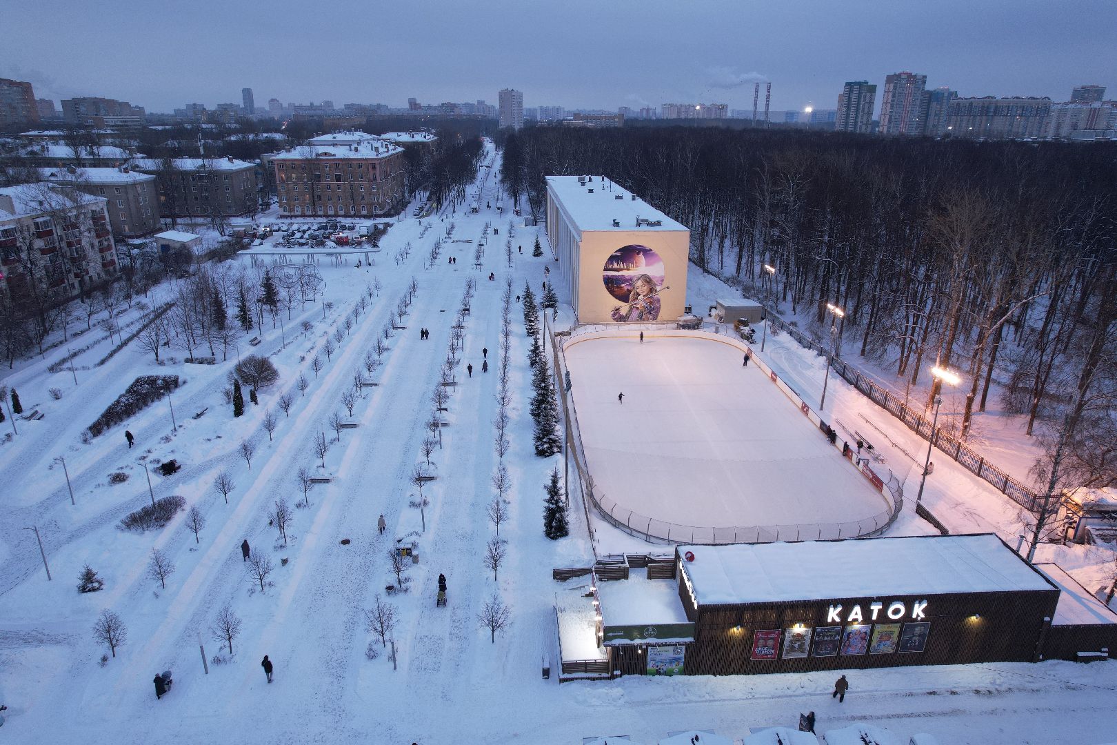 видео с коптера, королёв, каток, благоустройство,