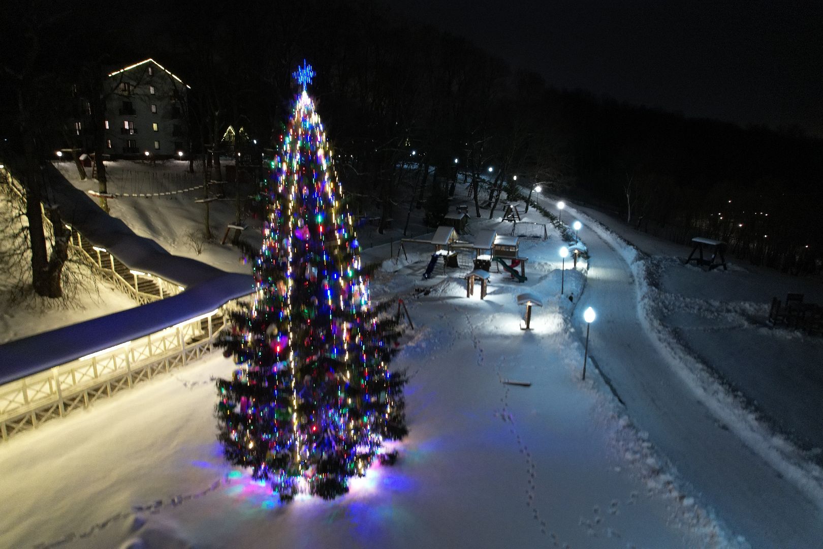 видео с коптера, курорт, лыжи,