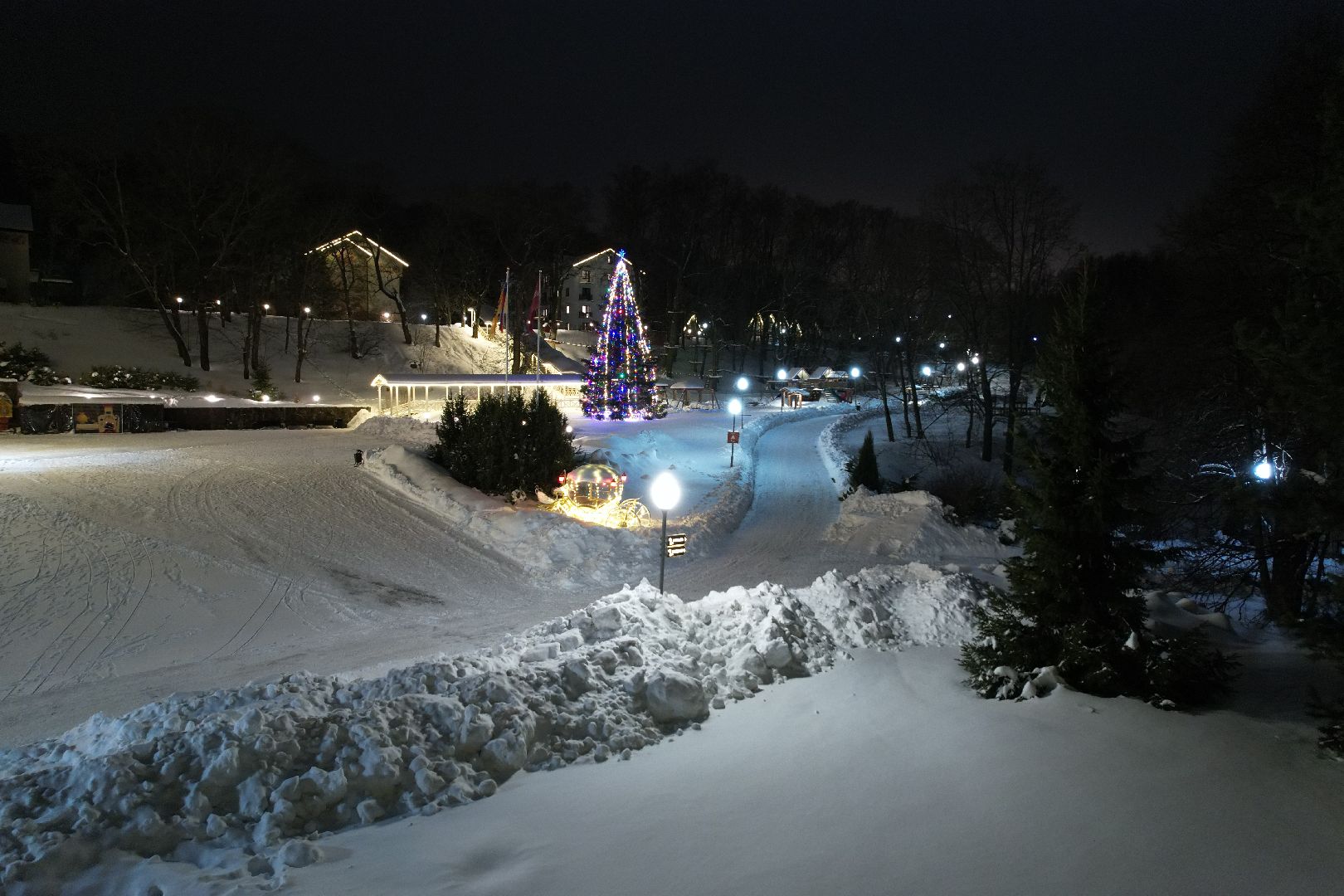 видео с коптера, курорт, лыжи,