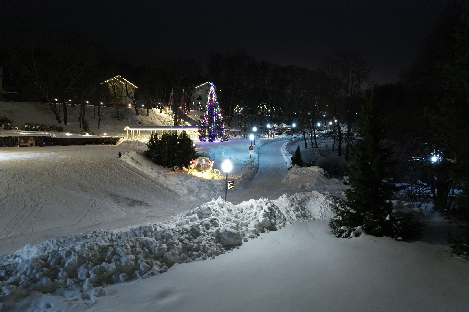 видео с коптера, курорт, лыжи,