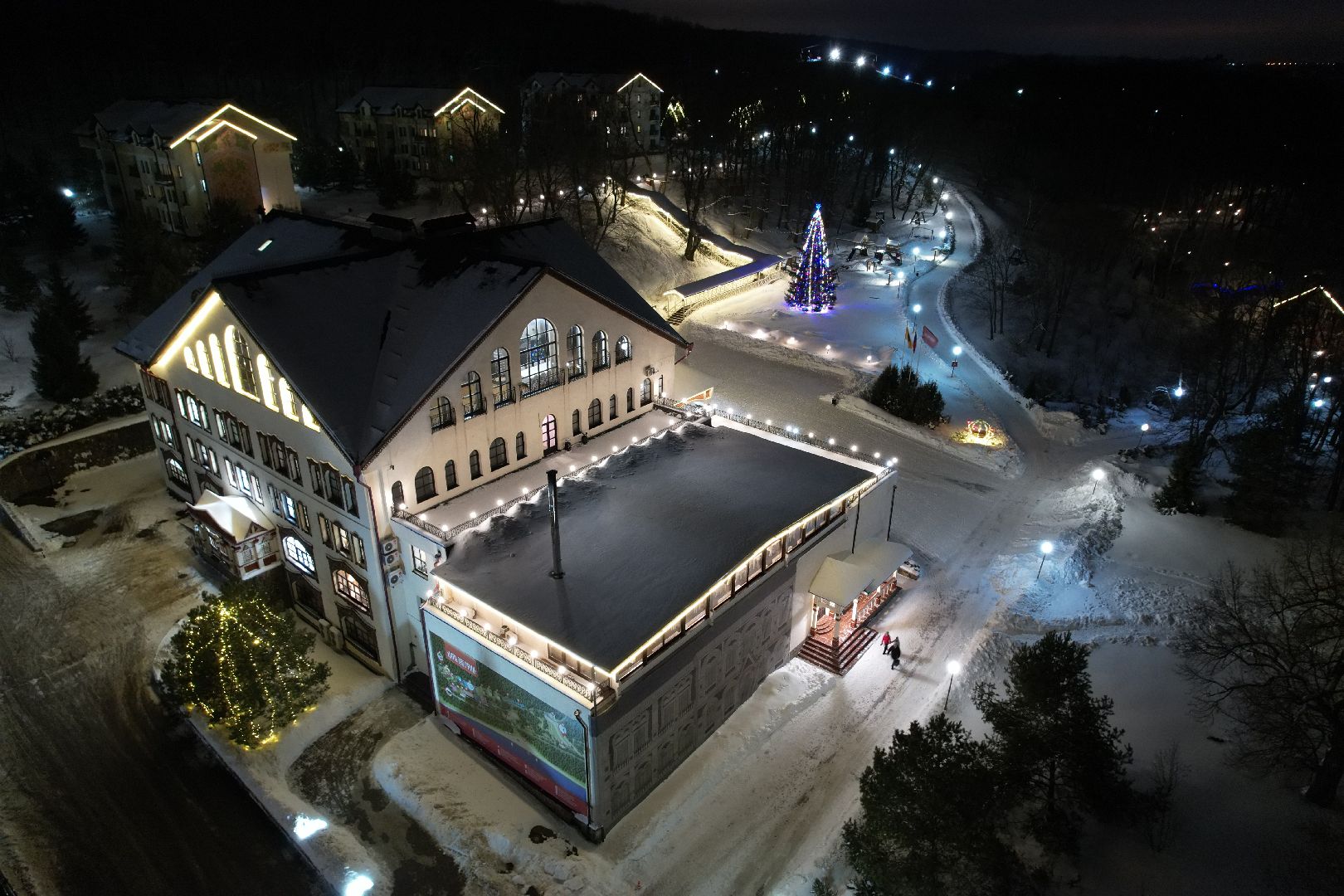 видео с коптера, курорт, лыжи,