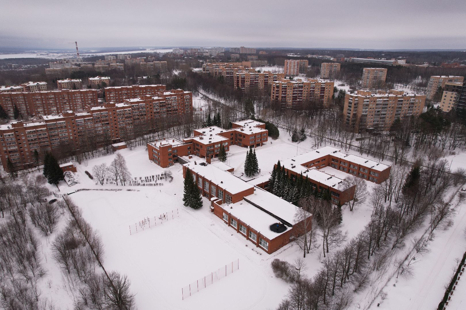 пущино, гимназия, видео с коптера,