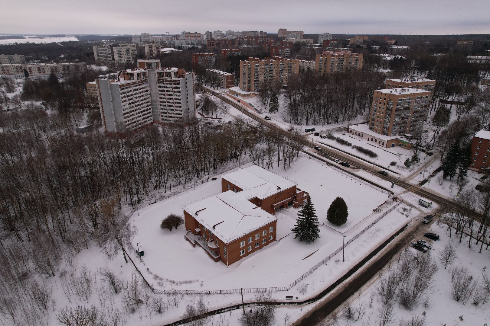 видео с коптера, школа, пущино,