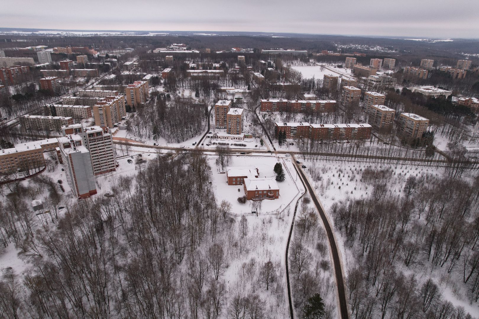 видео с коптера, школа, пущино,