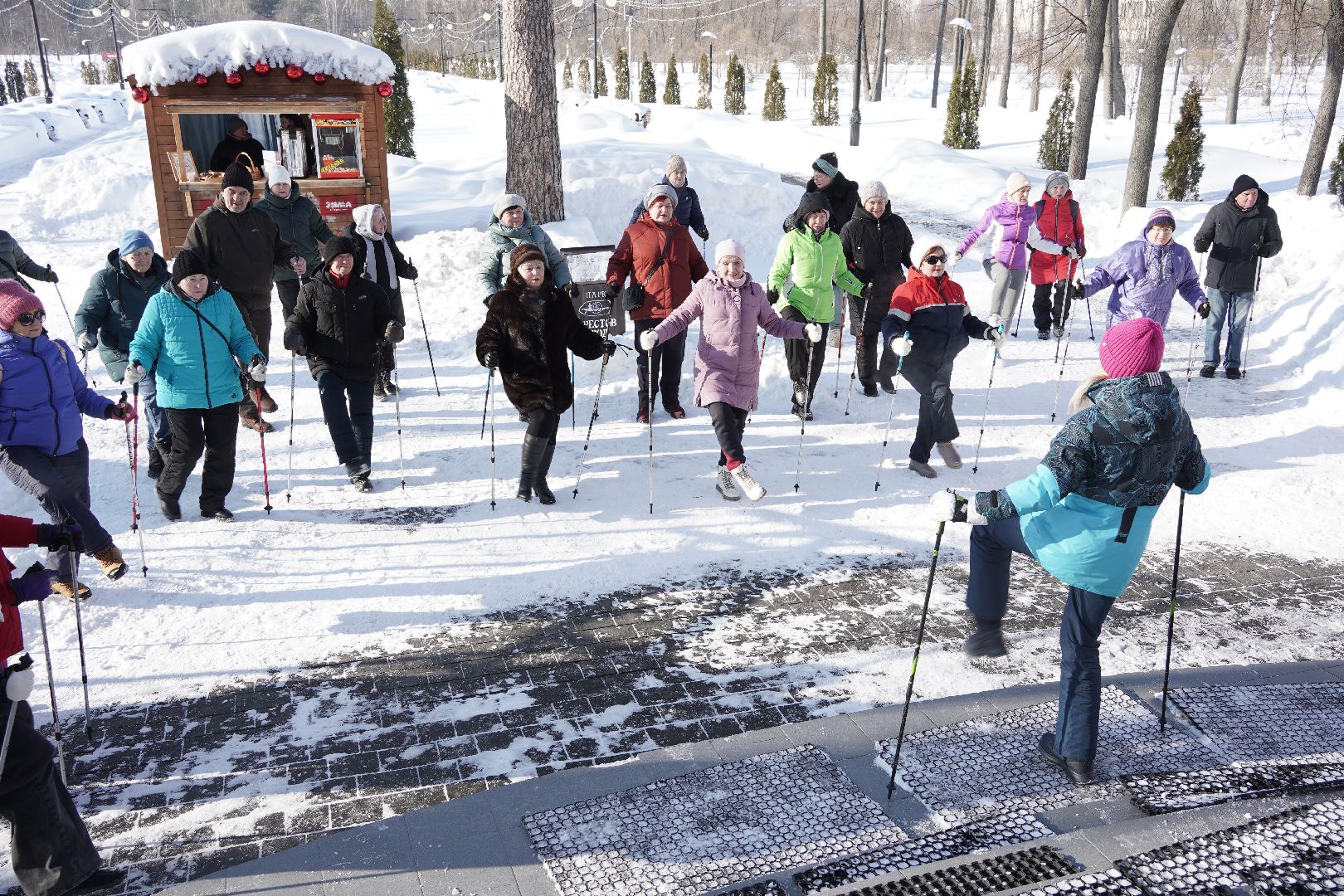 Рошаль, стартуют все, парк Крестов брод, зима в Подмомсковье, зима в парке, Большая Шатура, скандинавская ходьба, футбол на снегу, хоккей на снегу, спорт, активное долголетие,