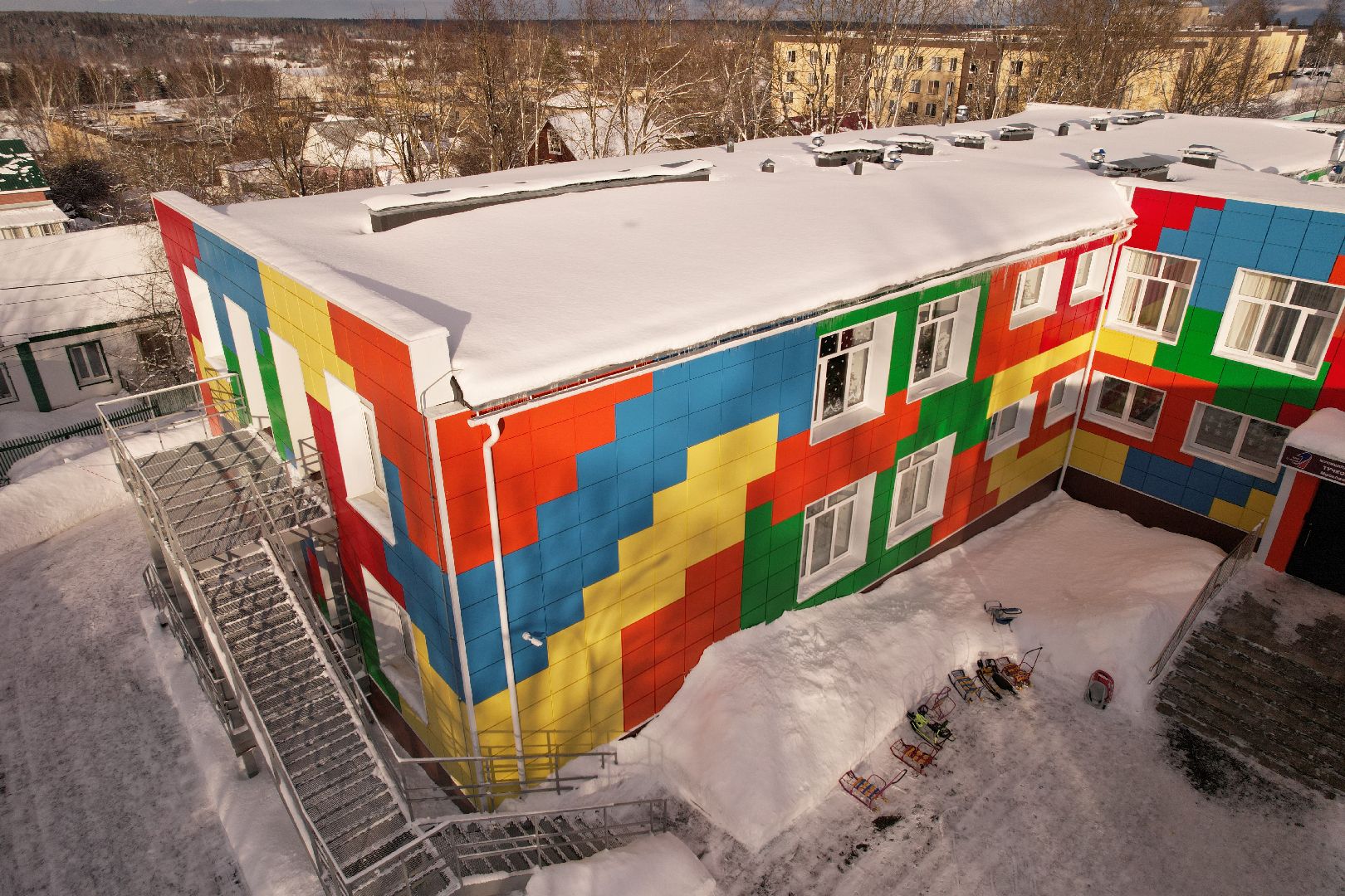 видео с коптера, детский сад,