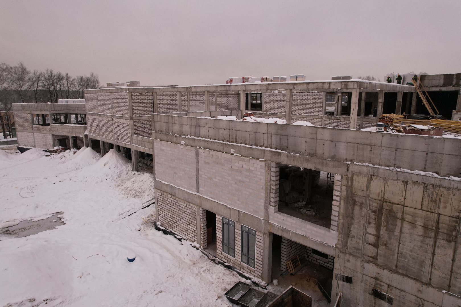 видео с коптера, школа, строительство,