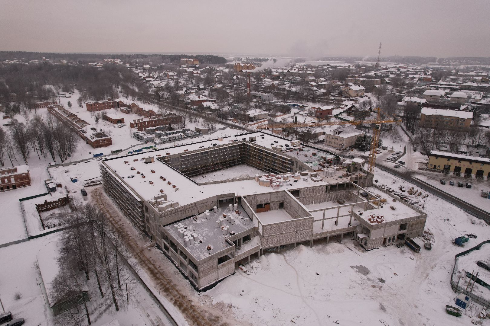 видео с коптера, школа, строительство,