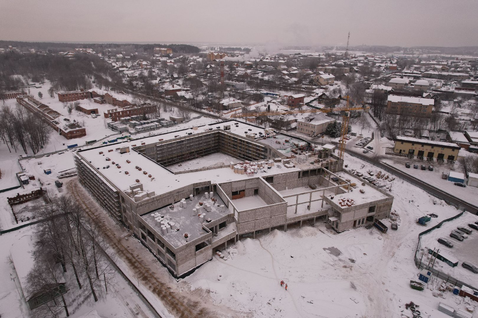 видео с коптера, школа, строительство,