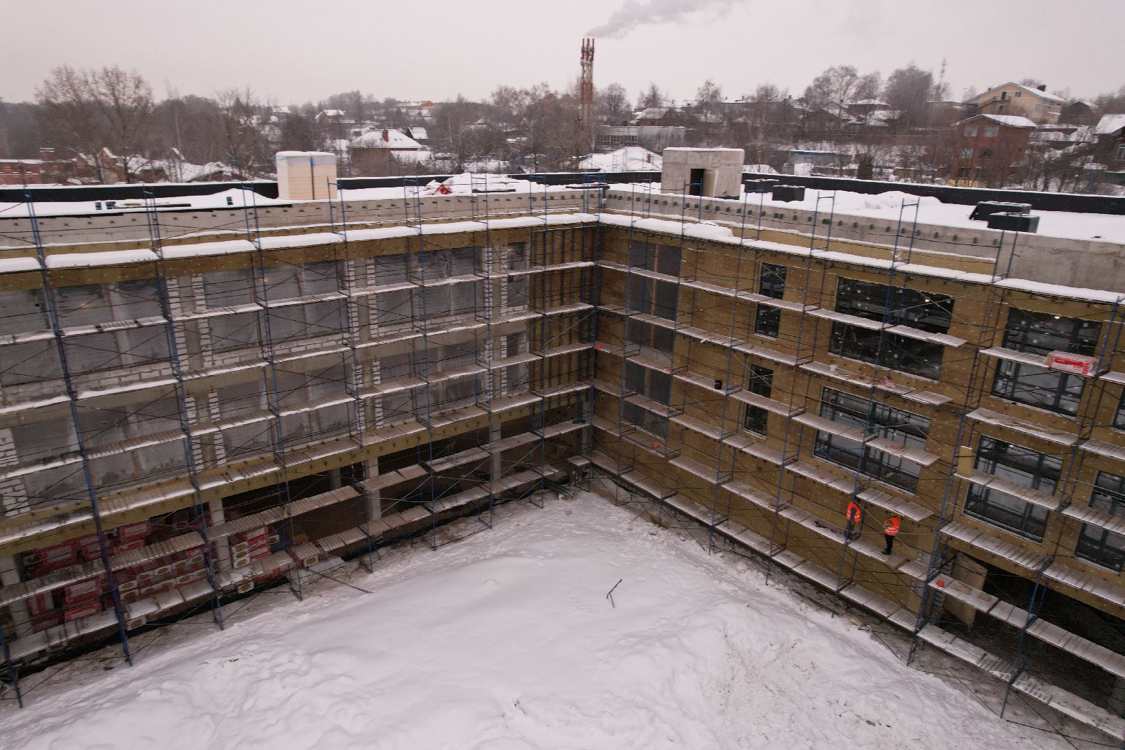 видео с коптера, школа, строительство,