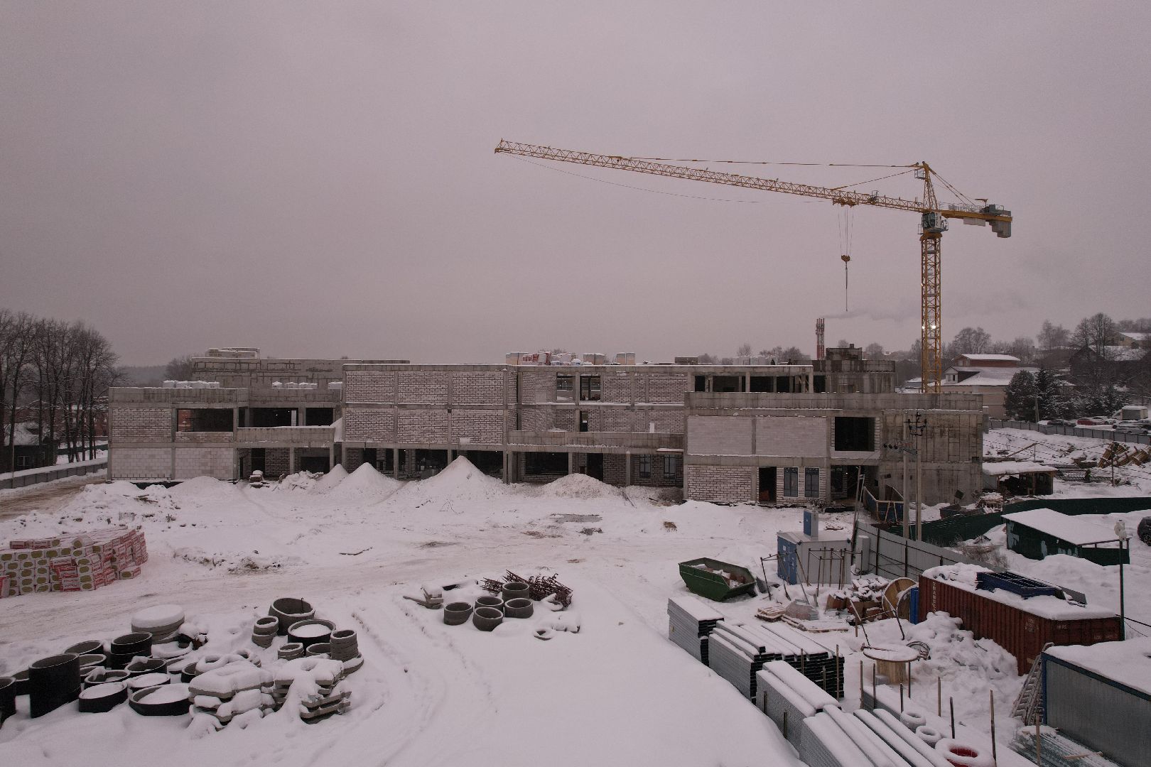 видео с коптера, школа, строительство,