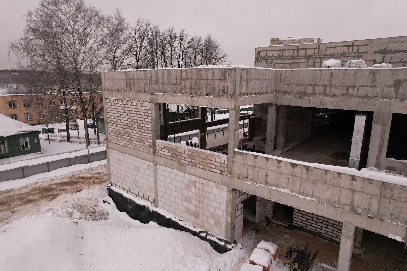 видео с коптера, школа, строительство,