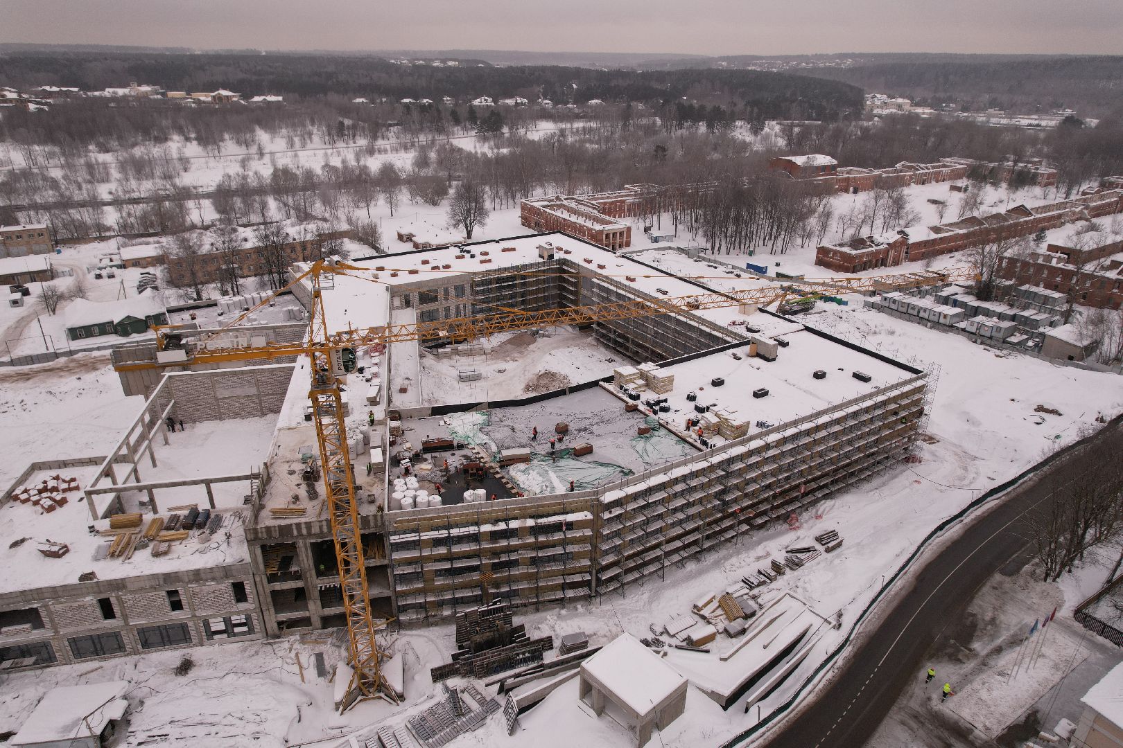 видео с коптера, школа, строительство,