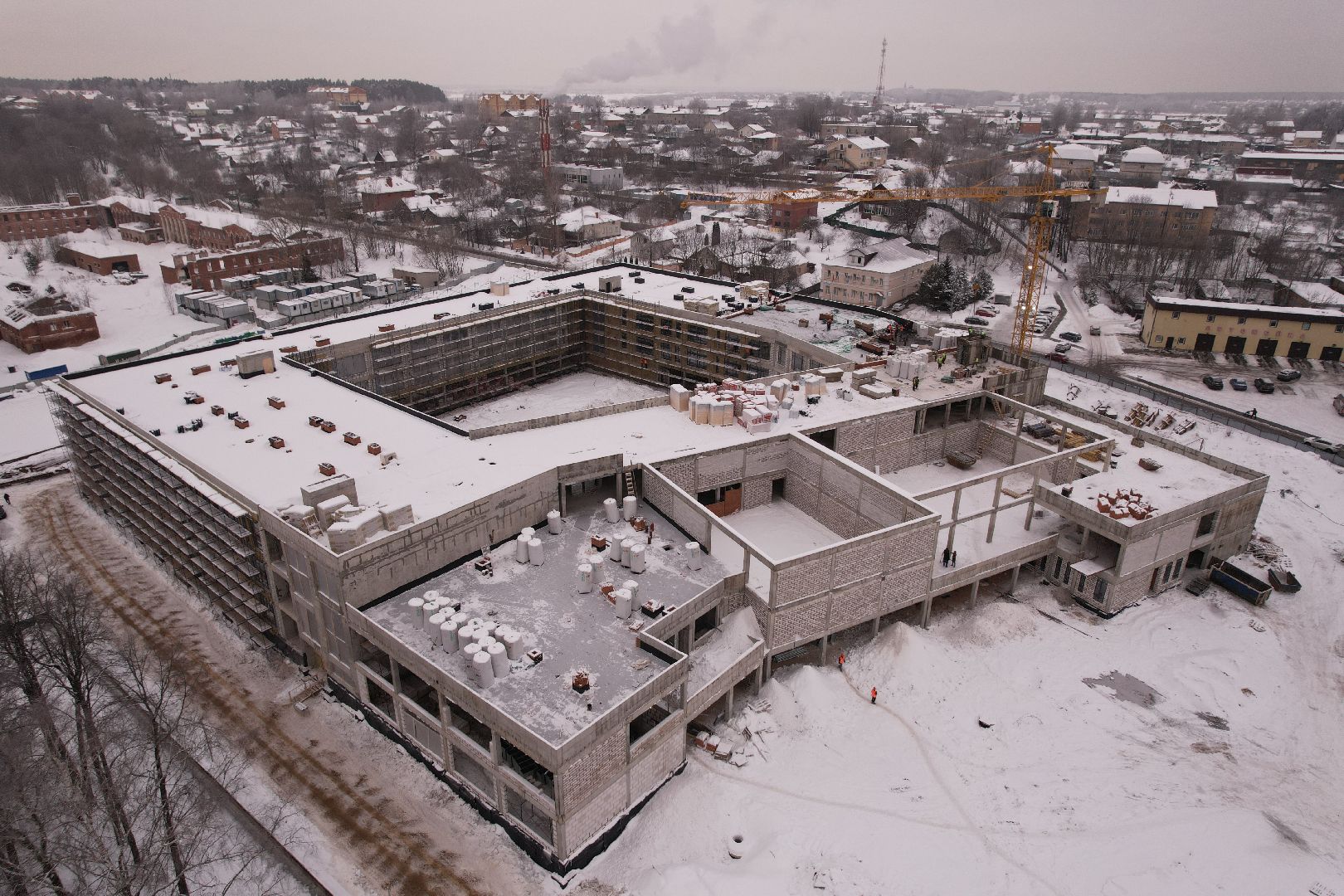 видео с коптера, школа, строительство,