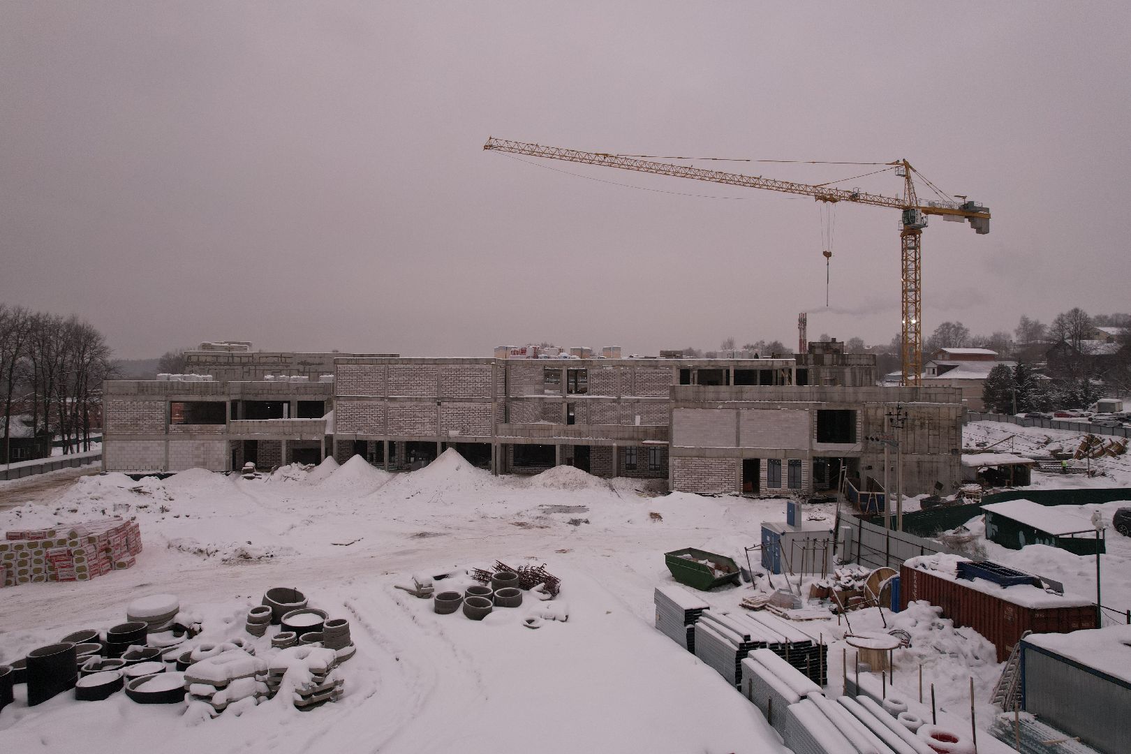 видео с коптера, школа, строительство,