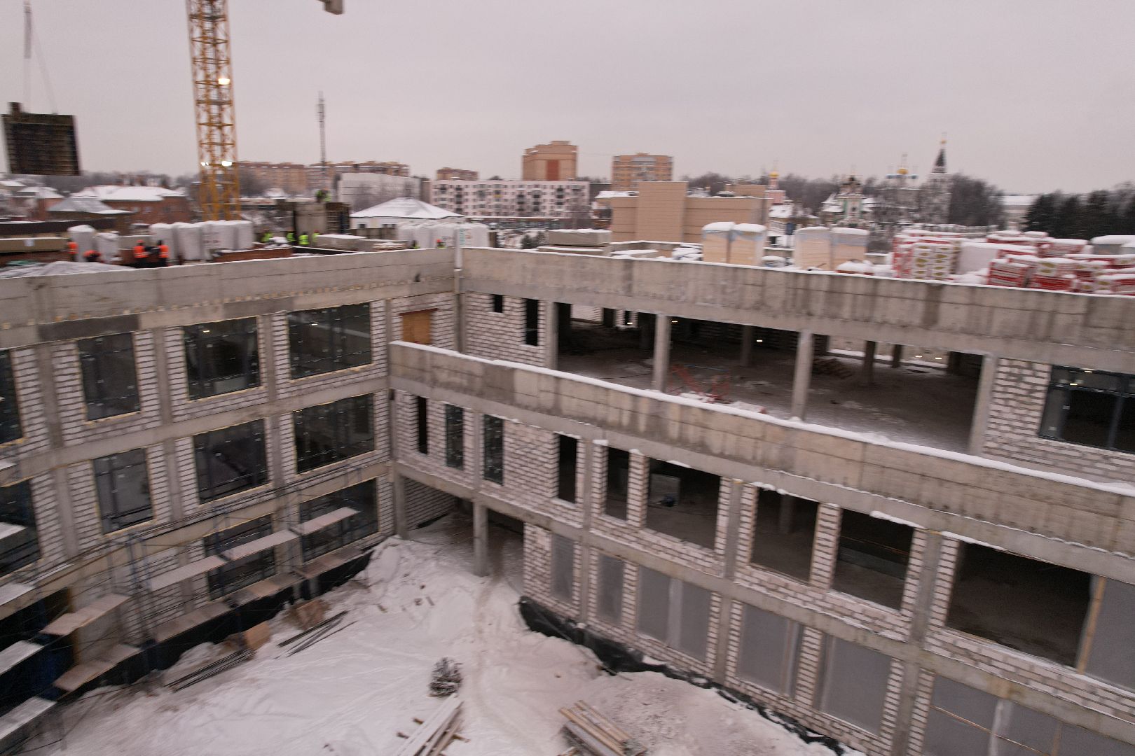 видео с коптера, школа, строительство,