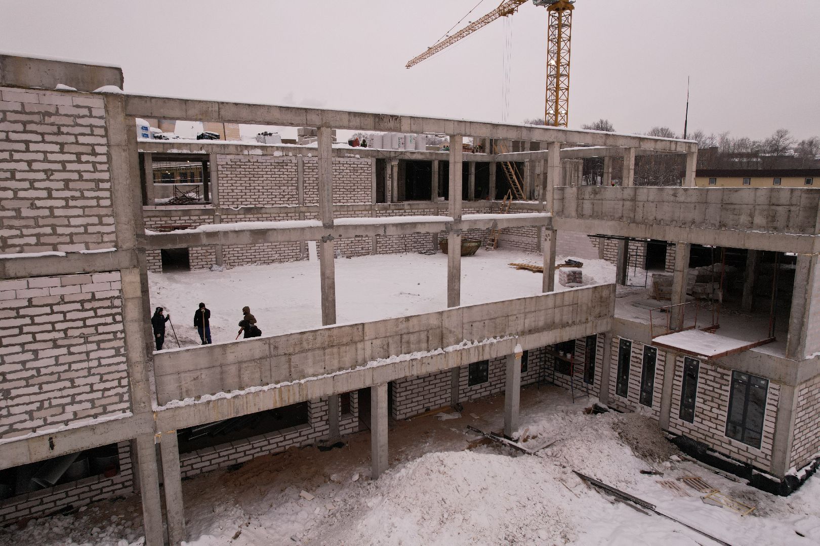 видео с коптера, школа, строительство,